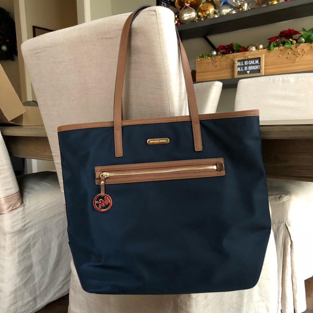 Michael Kors Navy Nylon and Leather Shoulder Bag